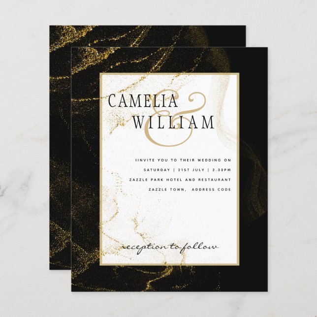 Modern Black Gold Glitter Wedding (Front/Back)