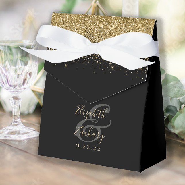 Modern Black Gold Glitter Wedding Favor Boxes (Creator Uploaded)