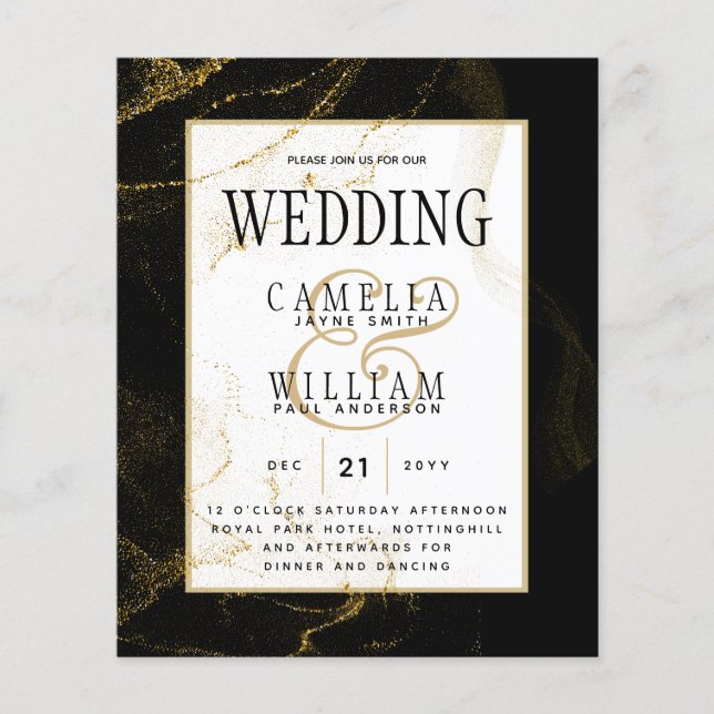 Modern Black Gold Glitter Wedding Flyer (Front)