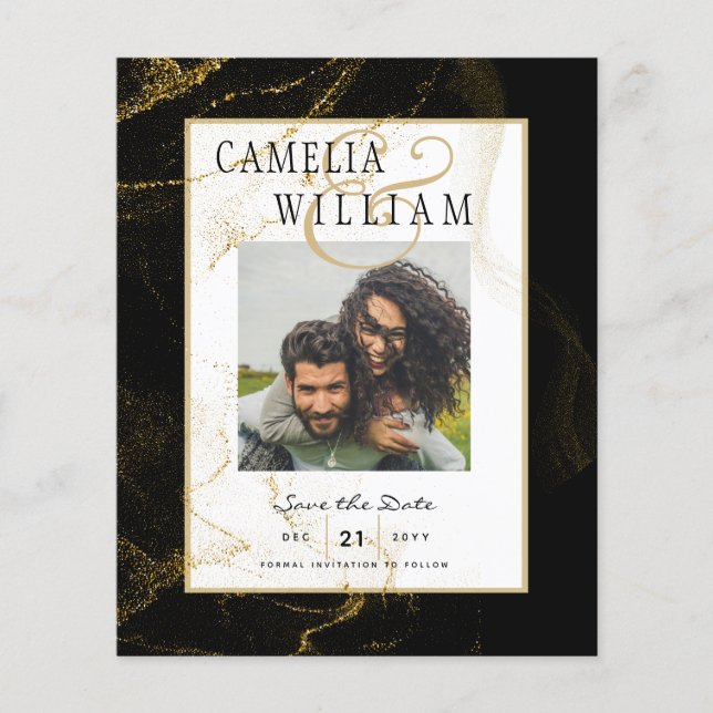 Modern Black Gold Glitter Wedding Flyer (Front)