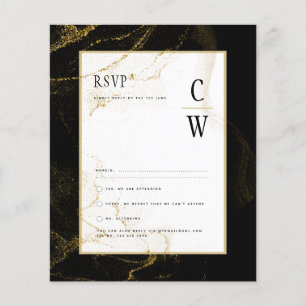 Modern Black Gold Glitter Wedding RSVP Flyer