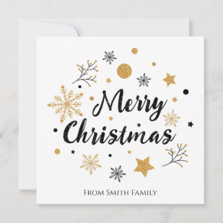 Modern Black Gold GlitterSnowflake Merry Christmas Holiday Card