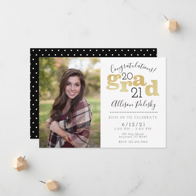 Modern Black Gold Graduate Class 2022 Invitation (Front/Back In Situ)