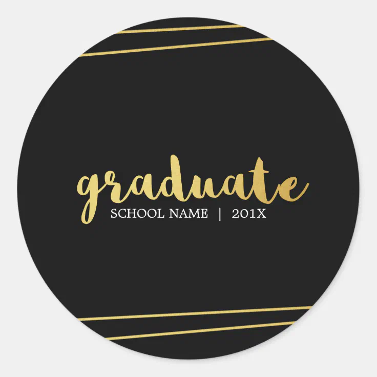 Modern Black & Gold Graduate Custom Stickers | Zazzle