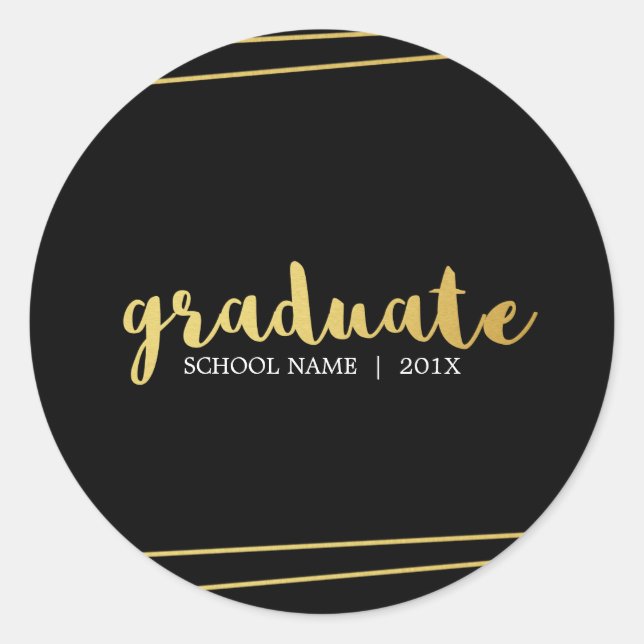 Modern Black & Gold Graduate Custom Stickers (Front)