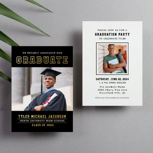 Modern Black Gold Graduate Photo Graduation Party Foil Invitation