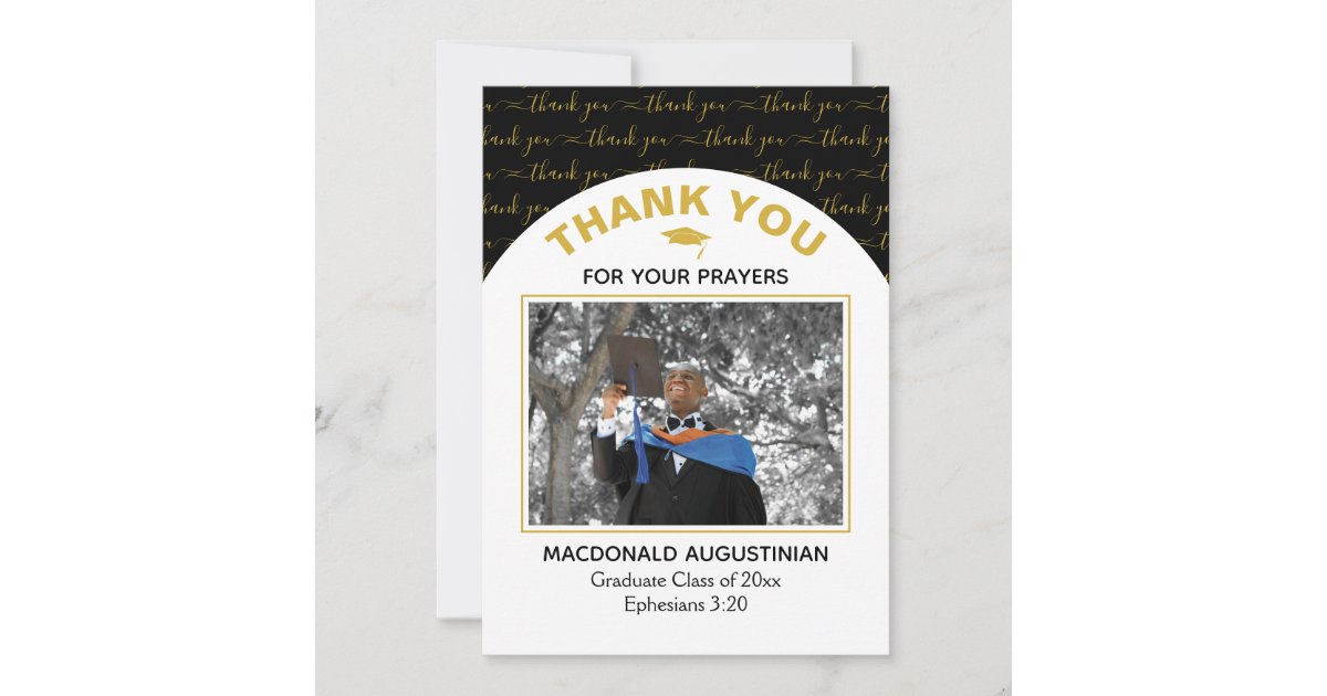 Modern Black Gold Graduate Photo Thank You Card | Zazzle