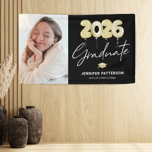 Modern Black Gold Graduation 2026 Photo Banner