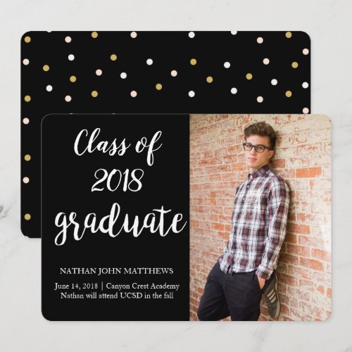 Modern Black Gold Graduation Announcement Card