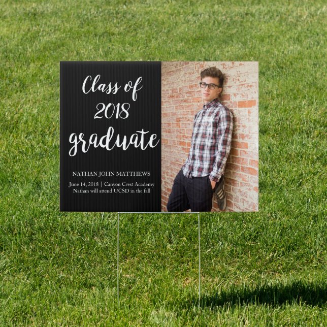 Modern Black Gold Graduation Announcement Yard Sign (Insitu)