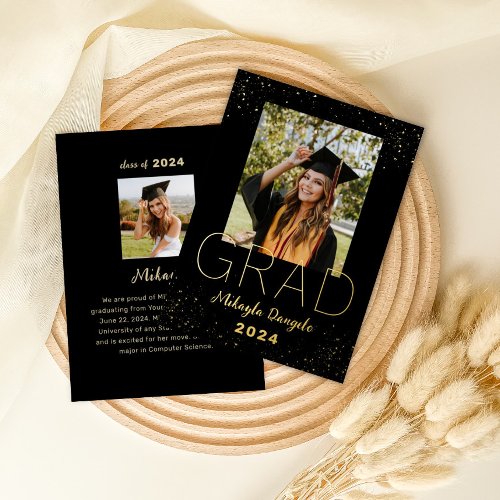Modern Black Gold Graduation Foil Announcement