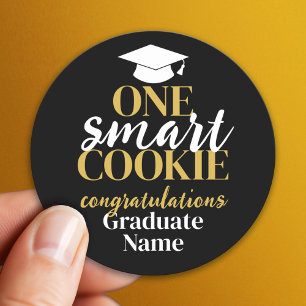 Modern Black Gold Graduation - One Smart Classic Round Sticker