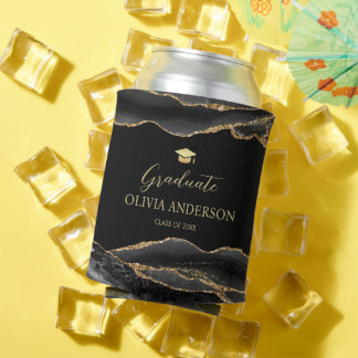 Modern Black & Gold Graduation party Can Cooler