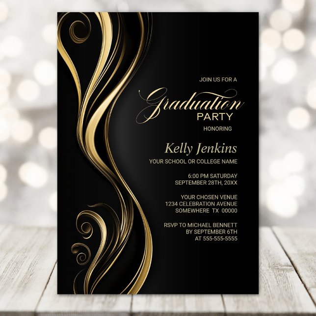 Modern Black Gold Graduation Party Invitation (Creator Uploaded)