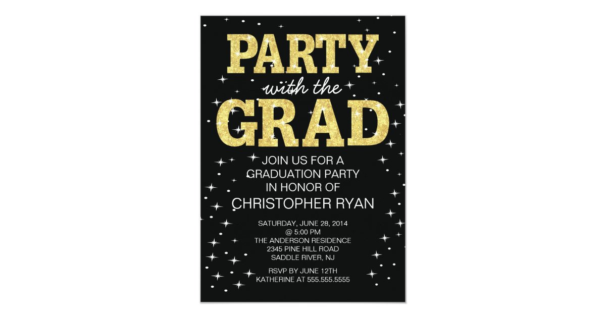 Modern Black Gold Graduation Party Invitation | Zazzle.com