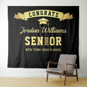 Modern Black Gold Graduation Party Photo Backdrop