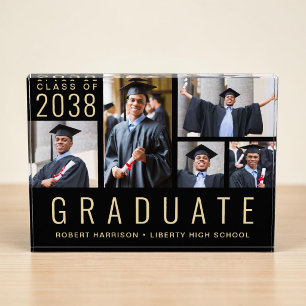 Modern Black Gold Graduation Photo Block
