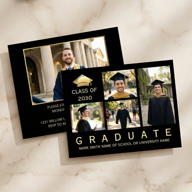Modern Black & Gold Graduation Photo Invitation (#Graduation2026
#ClassOf2026
#GradParty2026
#GraduationInvitation
#GraduationCard#BlackAndGoldDesign)