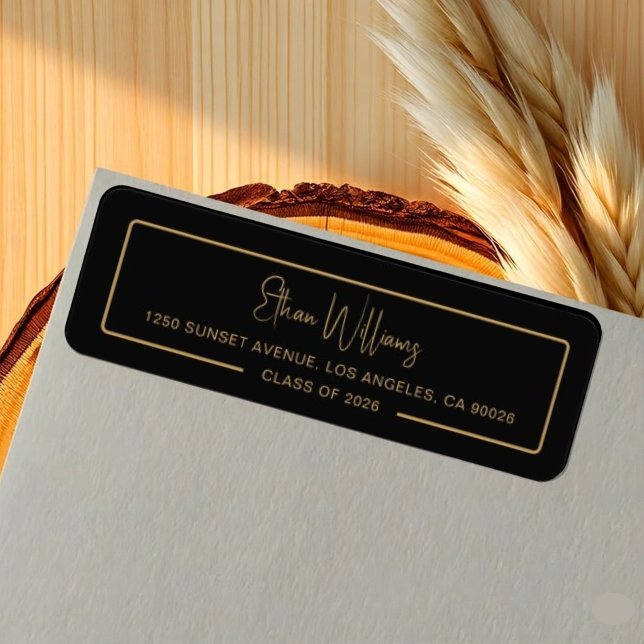 Modern Black Gold Graduation Return Address  Label (Creator Uploaded)