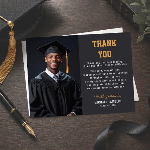 Modern Black Gold Graduation Thank You Photo Magnetic Invitation