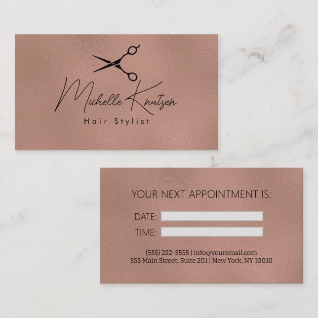 Modern black Gold Hairstylist Appointment Card (Front/Back)