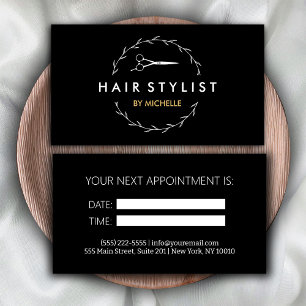 Modern black Gold Hairstylist Appointment Card