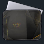 Modern Black-Gold Halftone Pattern & Customization Laptop Sleeve<br><div class="desc">Modern dark-gold abstract background. Customize with your name - or delete it.</div>