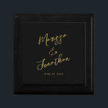 Modern Black Gold Hand Lettered Script Wedding Gift Box<br><div class="desc">This personalized modern wedding gift box features the bride and grooms names and wedding date in hand lettered faux gold script on a simple back background. Makes a uniqe gift for newlyweds. Designed by Susan Coffey.</div>