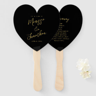 Modern Black Gold Hand Lettered Wedding Program Fan