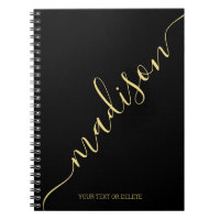 Modern Black Gold Handwritten Name Monogram