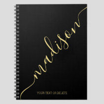 Modern Black Gold Handwritten Name Monogram Notebook