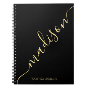 Modern Black Gold Handwritten Name Monogram Notebook