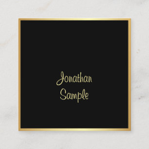 Modern Black Gold Handwritten Script Text Elegant Square Business Card