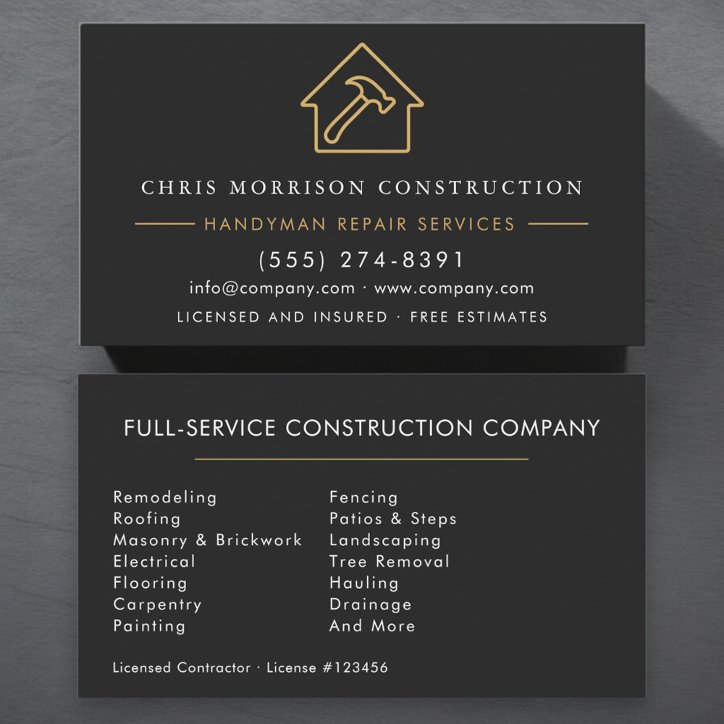 Modern Black Gold Handyman Construction Business Card