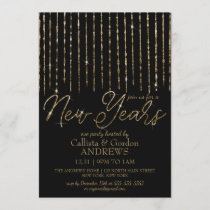 Modern Black Gold Hanging Glitter New Years Eve Invitation