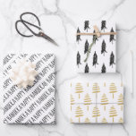 Modern Black & Gold Happy Hanukkah Trees Wrapping Paper Sheets<br><div class="desc">Stylish and festive,  this gift wrap set is the perfect way to wrap all your presents for friends and family this holiday season.  The set features 3 different designs: 1. Black calligraphy "Happy Hanukkah, " 2. black hand drawn evergreen trees,  and 3. gold hand-painted,  evergreen trees.</div>