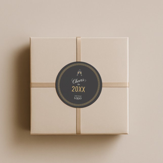 Modern Black & Gold Happy New Year Greek Meander Classic Round Sticker (Creator Uploaded)