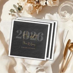 Modern Black Gold He Did It Graduation Paper Napki Dinner Napkins