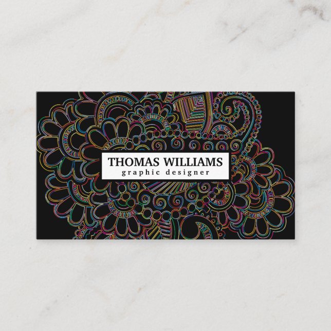Modern Black Gold Henna  floral paisley pattern Business Card (Front)