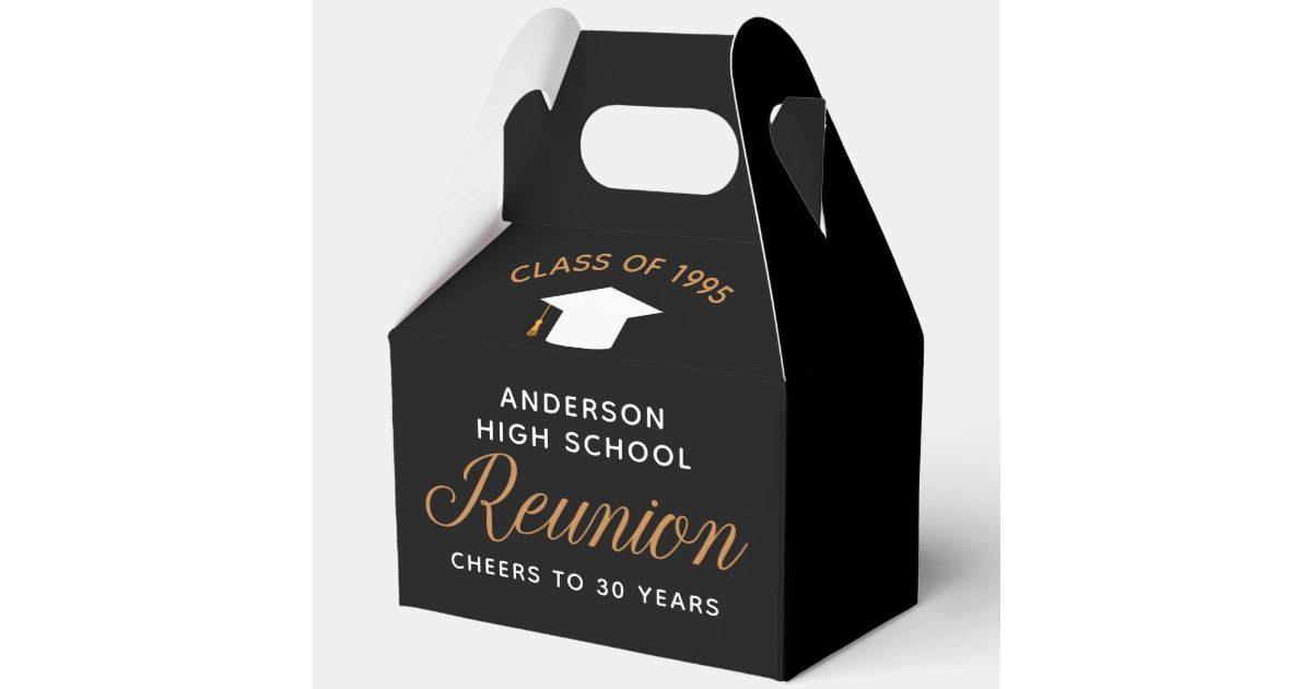 Modern Black Gold High School Alumni Reunion Party Favor Boxes | Zazzle