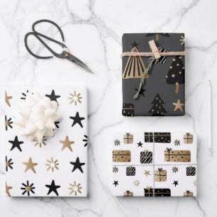 modern black gold holiday wrapping paper sheets
