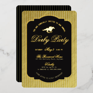 Modern Black & Gold Horse Race Derby Equestrian Foil Invitation