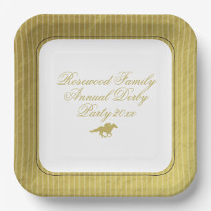 Modern Black & Gold Horse Race Derby Equestrian Paper Plates