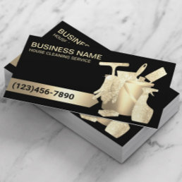 Modern Black Gold House Cleaning Housekeeping Business Card