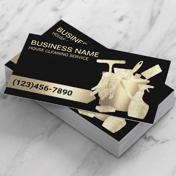 Modern Black Gold House Cleaning Housekeeping Business Card by cardfactory at Zazzle