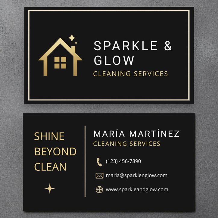 Modern Black Gold House Cleaning Service Business Card