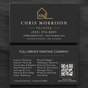 Modern Black Gold House Painter QR Code Business Card