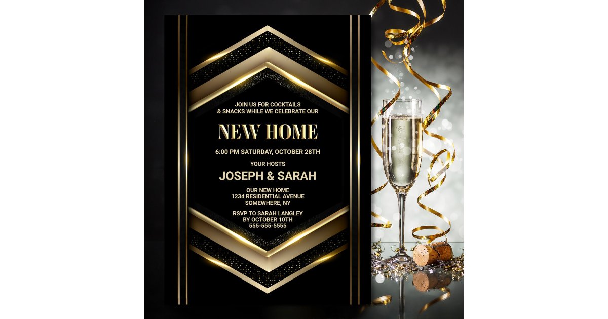 Modern Black Gold Housewarming Party Invitation | Zazzle