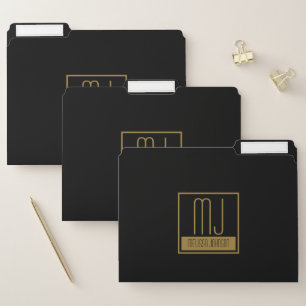 Modern Black & Gold Initial Monogram File Folder