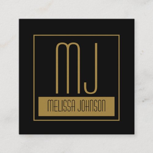 Modern Black  Gold Initial Monogram Social Media  Square Business Card